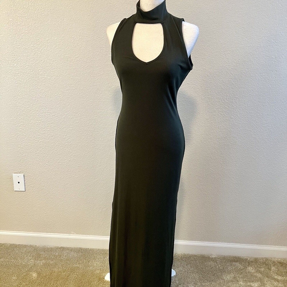 Earthbound Maxi Dress Women Size Medium Dark Olive Green Sleeveless Boho Bodycon